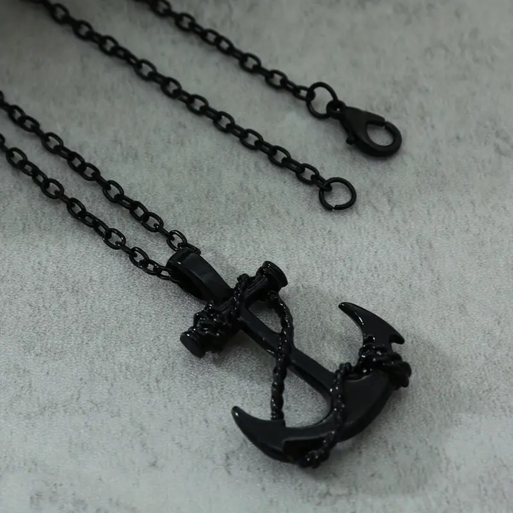 Stainless steel Black Anchor Pendant Necklace